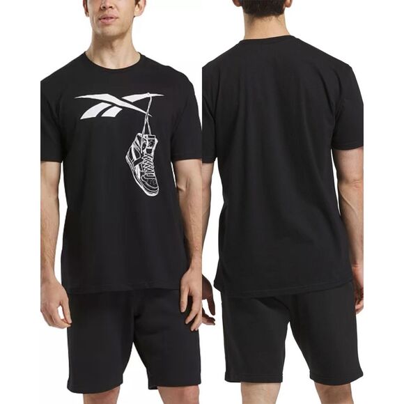 39. Reebok NWT Practice Logo Sneaker Graphic T-Shirt Black - Picture 1 of 4